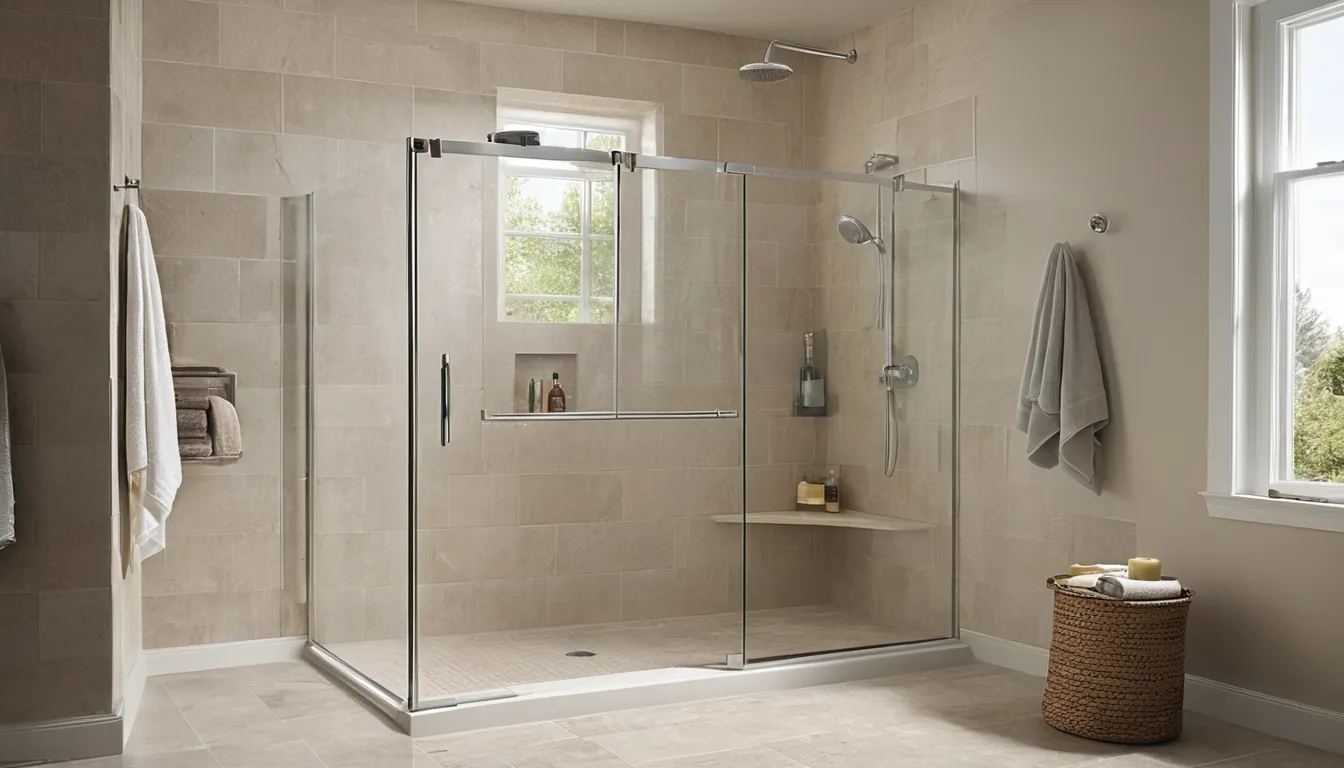 Curbless walk-in shower with a bench and grab bars in a bright bathroom of a home in Philadelphia